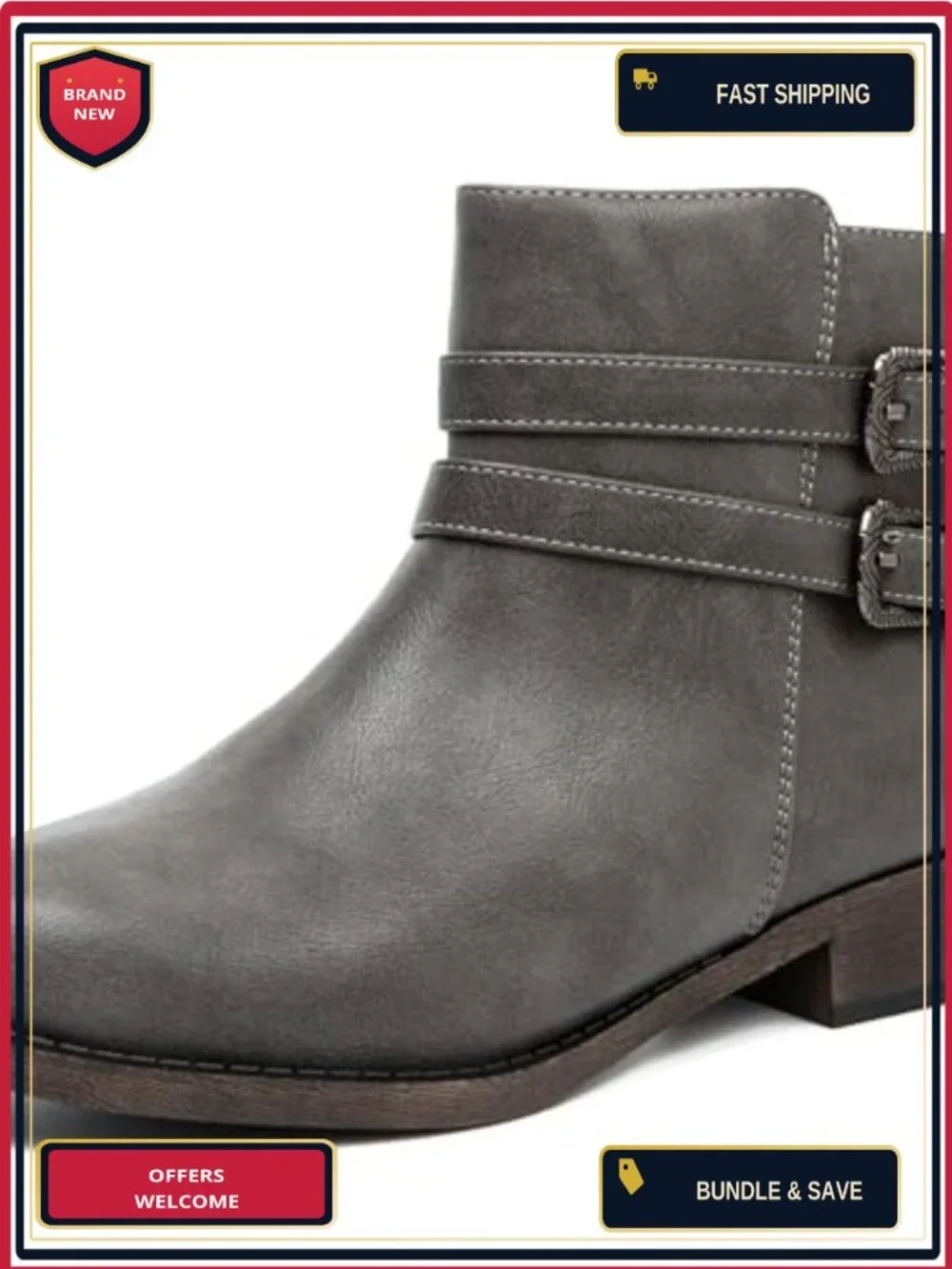 Veittes Women's Low Heel Ankle Boots Side Zipper Ankle Booties Faux Leather